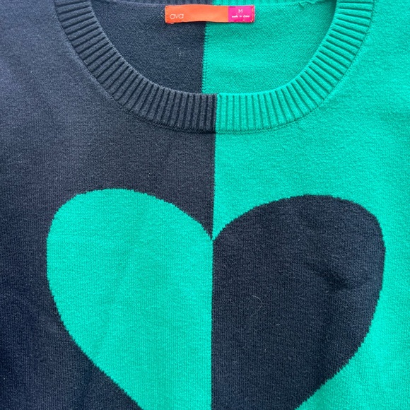 AVA Black Green Crewneck Heart Sweater Women’s Medium - Picture 6 of 11